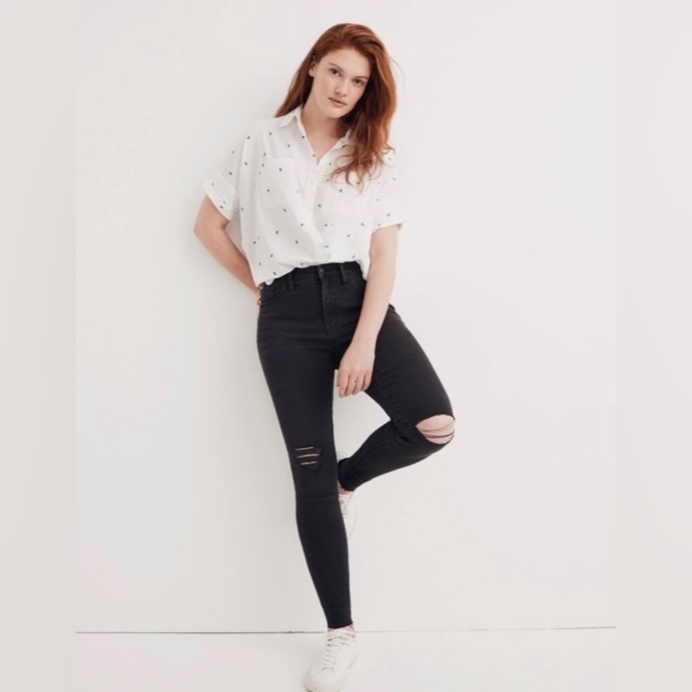 Madewell 9” Mid Rise Skinny Jeans Black Sea Wash Distressed 24